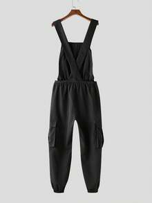 INCERUN Mens Summer Sleeveless Stappy Solid Rompers Long Jumpsuits Casual Cargo Pants Overalls - Black - View 5