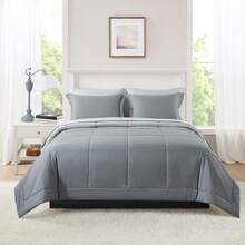 7-Piece Reversible Bed In A Bag Comforter Set With Sheets, Blue Floral, Queen - 灰色的 - 查看 1
