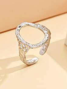 Stainless Steel Hollow Ring For Women Gold Color Geometric Oval Rings Opening Female Jewelry Simple Accessories Silver Color - Oval - View 11