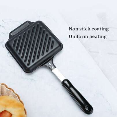 Reversible Grill Pan With Cool-Touch Handle, Dual-Sided Frying Pan Non-Stick Surface, Multi-Functional Breakfast Maker For Omelette/Sandwich Toastie, For Home Outdoors Camping