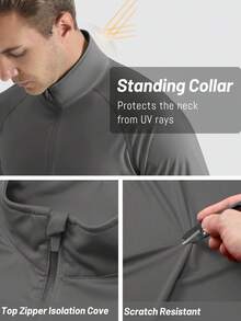 KEFITEVD Men's Long Sleeve Athletic Shirts 1/4 Pullover Zip Sun Protection Rash Guard UPF 50+ Outdoor Running T-Shirts - Dark Grey - View 4