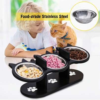 Elevated Tilted Cat Bowls For Indoor Cats,Elevated Cat Bowls,15°Tilted Stand Anti Vomiting Raised Cat Dishes For Food And Water,Pet Feeding Bowls 3 Stainless Steel Bowls For Cats And Puppy