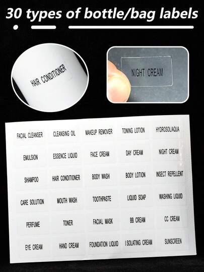 1入組旅行便攜瓶/袋透明標籤霜BB標籤貼紙防水抗污染，適用於化妝品淋浴露盒子洗髮水辨識面霜貼紙