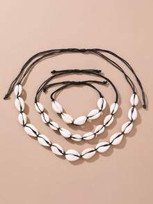 3 Pcs/Set Girls Shell Necklace Bracelet Anklet Jewelry Set