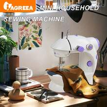 IAGREEA 迷你电动缝纫机，便携式缝纫机，Violet 迷你电动缝纫机 - 6V DC 便携式旅行和 DIY 工艺工具，带自动绕线器、脚踏板、夜灯、2 速、纽扣修理 | 节日礼品套装（含线轴包，不含适配器）
