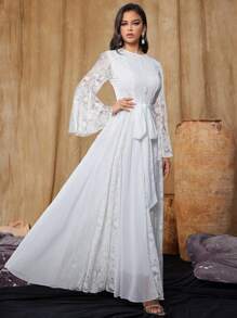 Vestido de Noiva de Luxo Feminino de Renda, Manga Sino, Estilo Boêmio, Casamento ao Ar Livre, Vestido de Noiva Formal Elegante