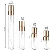 Juego de 20 botellas de vidrio recargables de 2ml, 3ml, 5ml y 10ml con tapa de metal de aluminio, botellas de spray de vidrio portátiles para muestra de perfumes