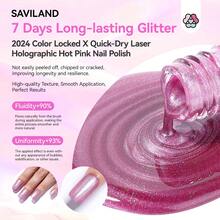 SAVILAND Holographic Nail Polish Pink: Metallic Chrome Nail Polish Air Dry Fast,10 Ml/0.34 Oz High Glossy Shimmer Glitter Nail Pigment Oil-Based Fingernail Polish