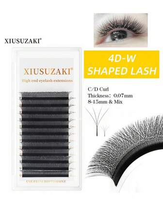 XIUSUZAKI 4D W-formade fransar 0,07 C/D 8-15mm & Mix Färdiga W-fläktfransförlängningar Naturliga mjuka svarta W-formade fransar Konstmink individuella fransar