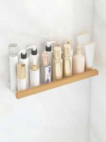 1 Pezzo Mensola da parete in stile country in legno, Scaffale di stoccaggio per bagno senza foratura richiesta, Organizer multifunzionale per il trucco, Accessori per il bagno, Adatto per scaffali di casa, cucina e bagno, Colore Bianco