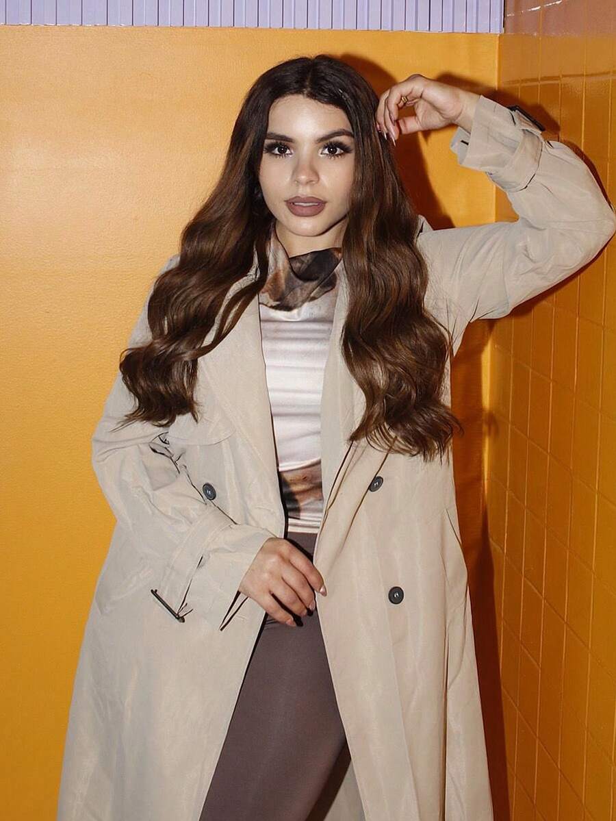 Lupita Cardoza 优雅腰部收紧A字长袖风衣，秋冬 - 卡其色 - 查看 1