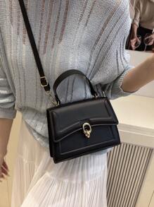 Bolso de mano elegante de unicolor, cartera con solapa de estilo retro para mujeres, bolso bandolera con asa superior de PU