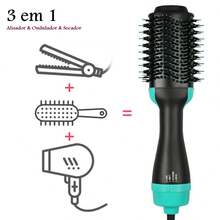 Escova 3 Em 1 Secadora Alisadora 1200w Elétrica Quente Cabelo 110v - Azul menta - Visão 2