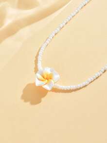 1 件波西米亚风格可调节聚合物粘土花朵编织项链，适合女士