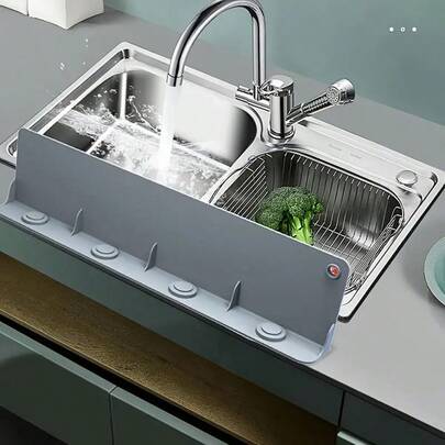 吸盘式防溅厨房挡水板，水槽硅胶防溅板-防水防油防溅板，阻挡水溅和油污并恢复清洁的台面，厨房水槽配件，现代厨房用具，柔性硅胶板防水罩，适用于厨房水槽，洗碗机，浴室洗脸盆，炉灶台面。