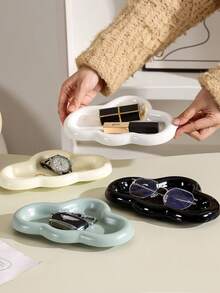 1PC Asymmetrical Cloud-Shaped Ceramic Tray, Nordic Style Jewelry Storage Tray, Decorative Plate For Jewelry Collection, Jewelry Display Tray, Gift For Woman, Home Decor - Multicolor - View 2