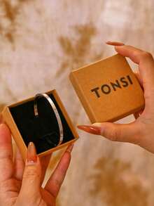 TONSI 1pc Minimalist 18K Gold Plated Stainless Steel Bracelet With Artificial Zirconia, Hypoallergenic, Waterproof, Suitable For Women & Girls, Daily Wear, Boxed Gift For Birthday, Festival