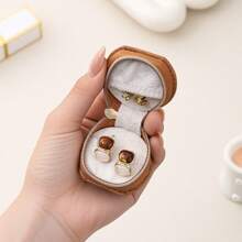 CASEGRACE 1pc Portable PU Leather Jewelry Box, Small Cute Jewellery Earring Ring Organizer Box, Travel Jewelry Storage Case, Mini Storage Box - Perfect Girl Women Gift For Wedding, Travel Wedding Travel Essentials Holiday Essentials Summer For Women Storage Organizer Gift Back To School