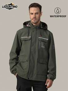 [Primavera/Verano] Chaqueta casual con cremallera para hombre, deportes, colores sólidos (burdeos, verde, gris), eslogan, regalo para novio, tops delgados de hombre para primavera y otoño, capucha desmontable, resistente al viento, cortavientos, múltiples bolsillos, chaqueta con estampado de letras para hombres en otoño/invierno - Verde militar - Ver 2