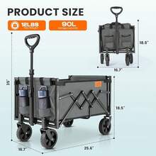 Carrito plegable con capacidad de 220 libras, ligero y portátil carrito de compras plegable con ruedas para camping, deportes, playa y compras - Gris - Ver 3