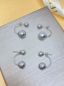 1 par de elegantes pendientes de perla de agua dulce con diseño de doble cara de plata de ley 925 para mujer, joyería dulce y encantadora, regalo para fiestas y cumpleaños