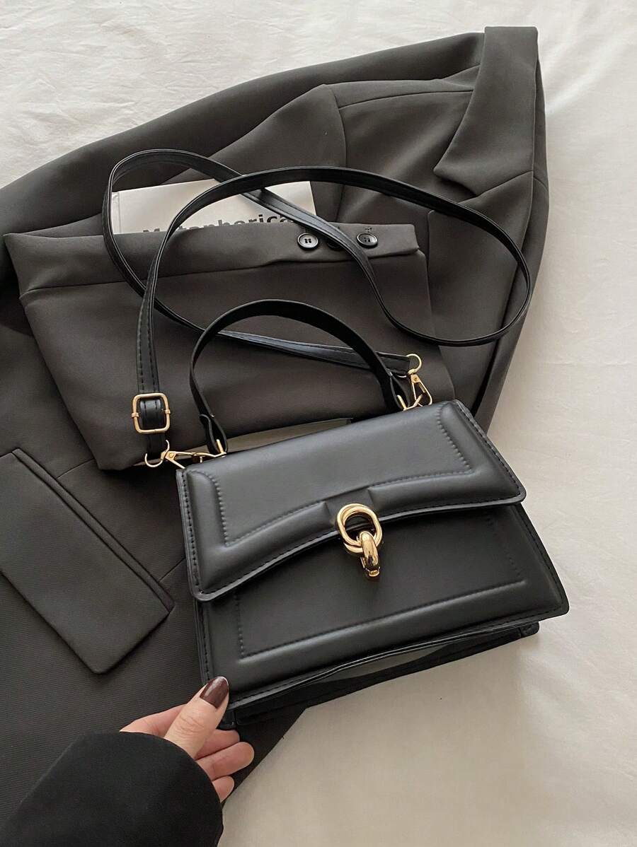 Bolso de mano elegante de unicolor, cartera con solapa de estilo retro para mujeres, bolso bandolera con asa superior de PU