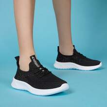 Tenis Deportivos   Marca Andrea Para Mujer Diseño Ligero Con Agujetas Suela Blanca Modelo En Textil En Color Negro - Negro - Ver 1