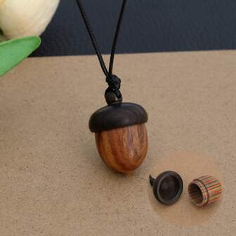 ZIRUISP 1pc Pinecone Shaped Wooden Pendant Necklace With Wax Cord, Perfect For Daily Wear
