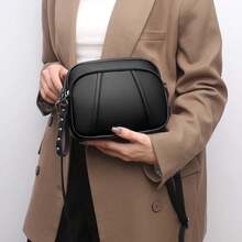Solid Color Fashionable Rivet Zipper Women's Mobile Phone Bag Simple Soft Leather Shoulder Crossbody Small Square Bag Handbag - màu nâu - Xem 3