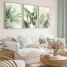1件/3件套热带植物主题墙画，鼠尾草绿棕榈叶墙饰画，画廊墙套装，卧室、客厅、走廊的理想礼物，墙面装饰，房间装饰，可选画框 - 彩色 - 查看 6