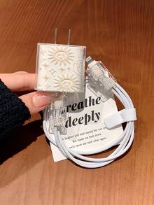 1 套月亮和星星设计手机壳、充电器、数据线保护器、防整理套装适用于苹果手机防水防震防摔防刮