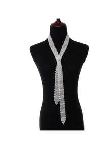 2/1 Fashionable And Versatile Bright Rhinestone Necklace Tie Neck Chain Waist Chain Internet Celebrity Neck Ribbon Dance Performance Rhinestone Tie Cool Casual Nightclub Party - Black Background Colorful Diamond 125cm - View 6