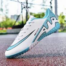 Zapatos de fútbol/botas de fútbol/zapatos de béisbol para hombres y mujeres, tacos TF, adecuados para césped artificial y natural, tacos AG largos, antideslizantes, duraderos, cómodos, zapatos de fútbol de alta gama profesionales, para adolescentes, oferta especial de la Copa del Mundo. [Botas de entrenamiento para aficionados a la Copa del Mundo de Fútbol] Zapatos de fútbol con tapones FG para hombres jóvenes, zapatos de entrenamiento de fútbol, con tacos de tracción dinámica, zapatos de competición de fútbol profesional con soporte de tobillo, parte superior de piel sintética ligera, adecuados para césped y césped (Talla: 40-44) - Blanco - Ver 4