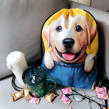 Fashionable Zipper Dog Denim Printed Outdoor Sports Casual Drawstring Backpack, Unisex Gym Hiking Cycling Camping Party Travel Daily Commuting Portable Foldable Daypack, Best Gift For Friends, Lightweight Travel Storage Bag - Multicolor - View 12