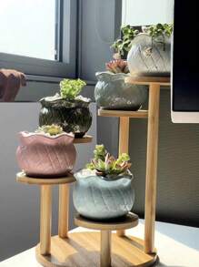 1 peça Suporte de Vaso de Flor para Mesa, Prateleira de Armazenamento de Madeira Sólida Triangular Criativa para Plantas Suculentas, Suporte de Exibição