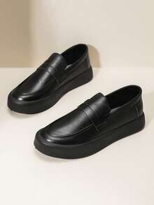 Men Business Casual Shoes, British Style Loafers Black Slip-On Soft Bottom Moccasins, Suitable For All Seasons - Black - View 3