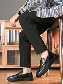 Men Business Casual Shoes, British Style Loafers Black Slip-On Soft Bottom Moccasins, Suitable For All Seasons - Black - View 10