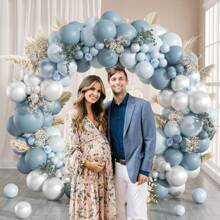 95pcs Blue-Gray Balloon Arch Kit, Includes Blue-Gray, Pearl White Balloons For Baby Shower, Bridal Shower, Wedding, Birthday Party Decoration