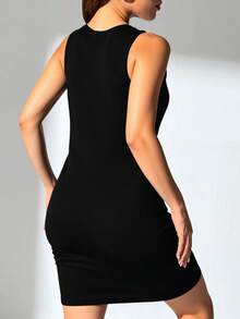 Vestido Negro Elegante  Casual Sofisticado  Liso Atemporal - Negro - Ver 2