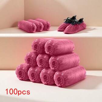 100pcs 13.8*7inch Disposable Shoe Cover PE Foot Cover Film To Keep The Floor Clean Household Waterproof Wear Non-Slip Shoe CoverOrganize And Storage,For Household,Office,School,Shoes And Boots Accessories