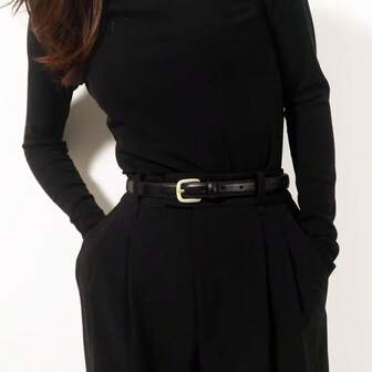 1 条女士黑色合金方形扣 PU 皮带，时尚休闲，适合户外、宴会和工作场所夏季、学校秋季、秋季、万圣节