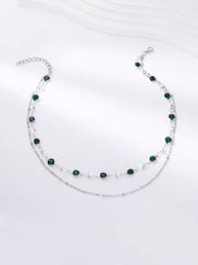 1pc Minimalist Fashionable Personalized Glass Multi-Layer Necklace For Women