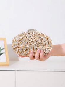 1pc Elegant Clutch Bags Rhinestone Flower Design Evening Purses For Party&Prom,Luxury Metal Crystal Handmade Clutch Bags For Women,Rhinestone Dinner Clutches Novelty/Glitter Handbags For Wedding Bride/Gifts - Multicolor - View 11