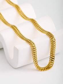 1pc Fashionable Stainless Steel Chain Necklace For Women For Daily Decoration - Yellow Gold - View 4