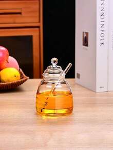 Tarros de cristal de miel con forma de panal con cucharita y tapa. Potes de miel de cristal pesado y transparente, recipientes para miel, mermelada, jalea, sirope para el hogar y la cocina - Multicolor - Ver 14