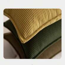 1pc/2pcs (Without Pillow Insert) Soft Corduroy Striped Cushion Cover With Zipper Closure, Suitable For All Seasons, Green Stripe, Textured Rib Pattern, Machine Washable, For Sofa And Home Decor, Sofa Pillow Case