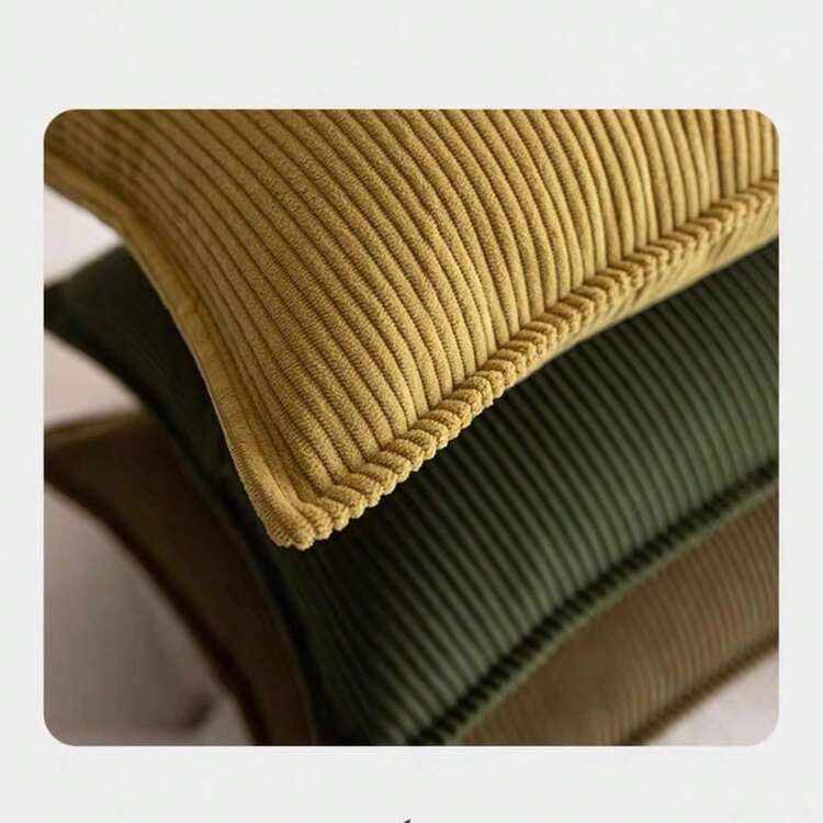 1pc/2pcs (Without Pillow Insert) Soft Corduroy Striped Cushion Cover With Zipper Closure, Suitable For All Seasons, Green Stripe, Textured Rib Pattern, Machine Washable, For Sofa And Home Decor, Sofa Pillow Case - Dark Green - View 5