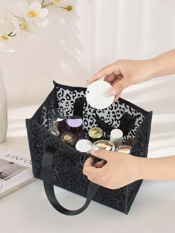 1 pieza Bolso organizador de maquillaje grande de capacidad portátil con malla en forma de corazón negro clásico, adecuado para viajes, fiestas en la playa, dormitorio, uso doméstico, gran regalo para chicas y mujeres