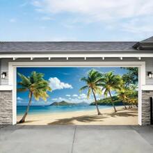 1 bannière de fête tropicale d'été, scène de plage hawaïenne, décoration de porte de garage polyvalente, convient pour l'intérieur/l'extérieur, le jardin, Noël, les célébrations du Nouvel An, décoration de style hawaïen