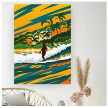 1pc Frameless Modern Minimalist Nordic Summer Wave Surfing Poster Retro Painting Colorful Sports Wall Art Suitable For Living Room, Bedroom, Dormitory, Study, Bar, Club, Coffee Shop Wall Decoration Home Decoration ,Wall Art With Frame